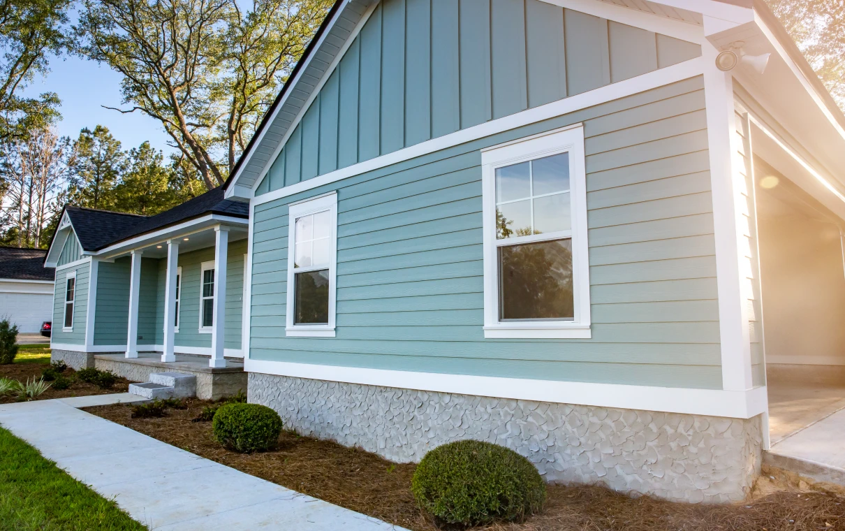 Modern house with green siding